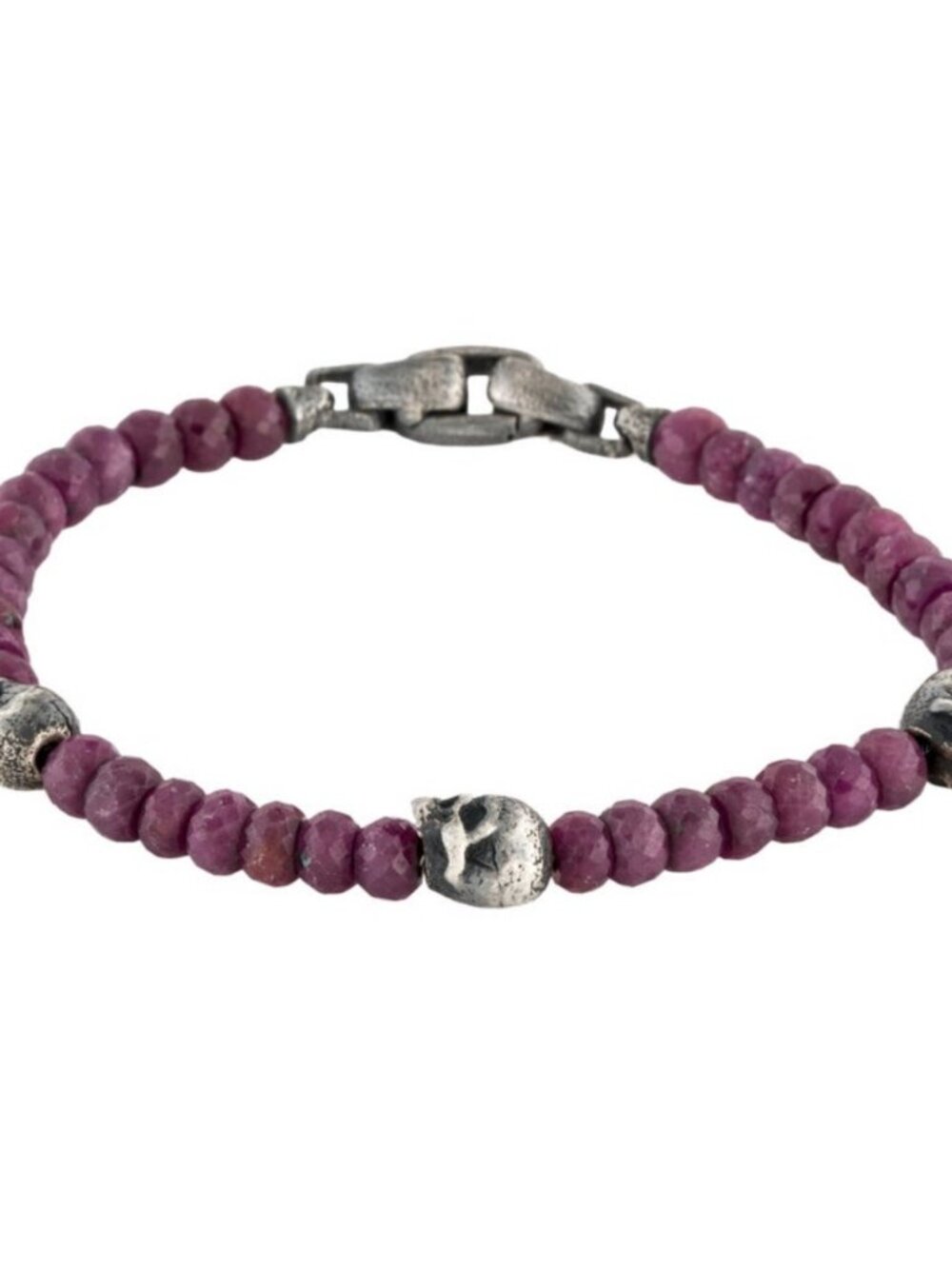 DAVID YURMAN STERLING SILVER 925 RUBY MEMENTO MORI BEAD BRACELET